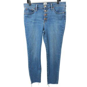 J.Crew 9" Toothpick Jeans Womens 32 Button Front Mid Rise Skinny Raw Hem Denim